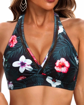 Tempt Me Women Halter Bikini Top Padded Swimsuit Top V Neck Bathing Suit Tops Only