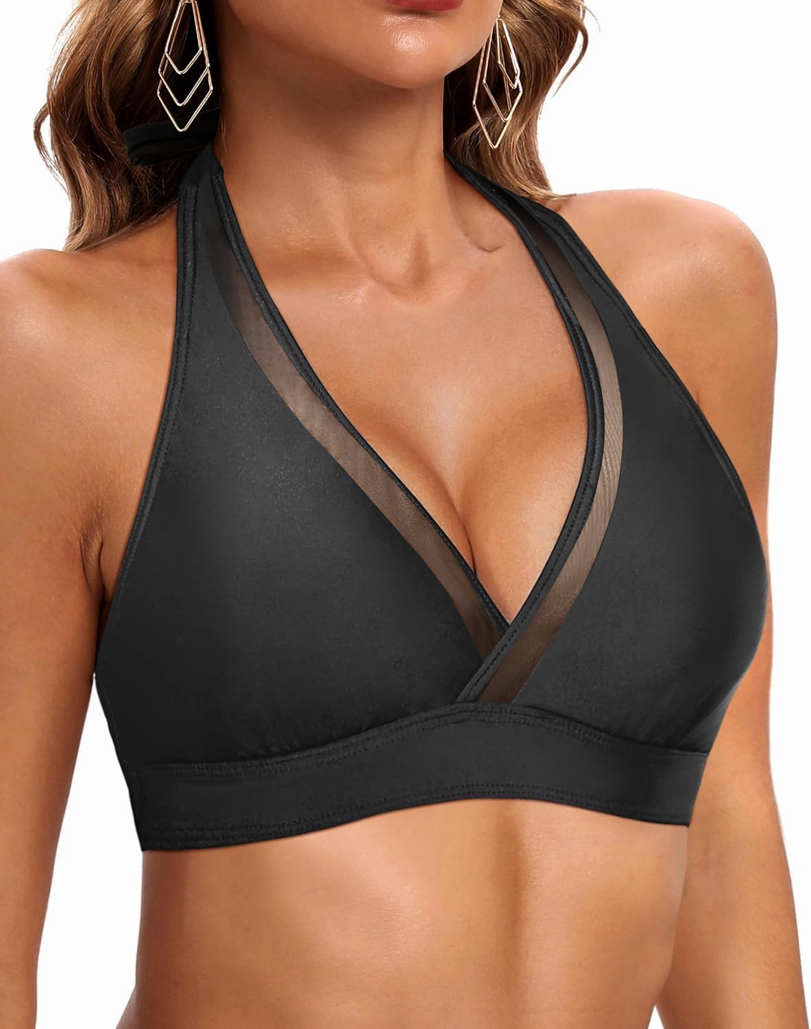 Tempt Me Women Halter Bikini Top Padded Swimsuit Top V Neck Bathing Suit Tops Only