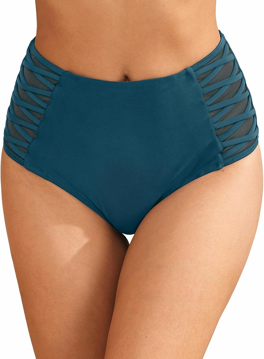 Tempt Me Women High Waisted Bikini Bottom - Tummy Control Swimsuit Full Coverage Bathing Suit Side Mesh Swim Bottom 2025