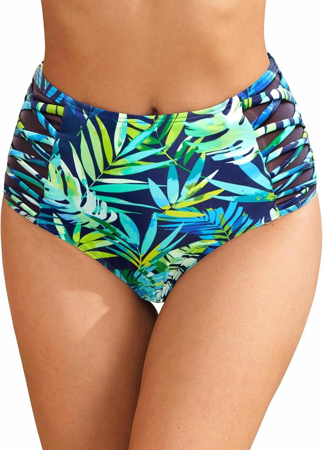 Tempt Me Women High Waisted Bikini Bottom - Tummy Control Swimsuit Full Coverage Bathing Suit Side Mesh Swim Bottom 2025
