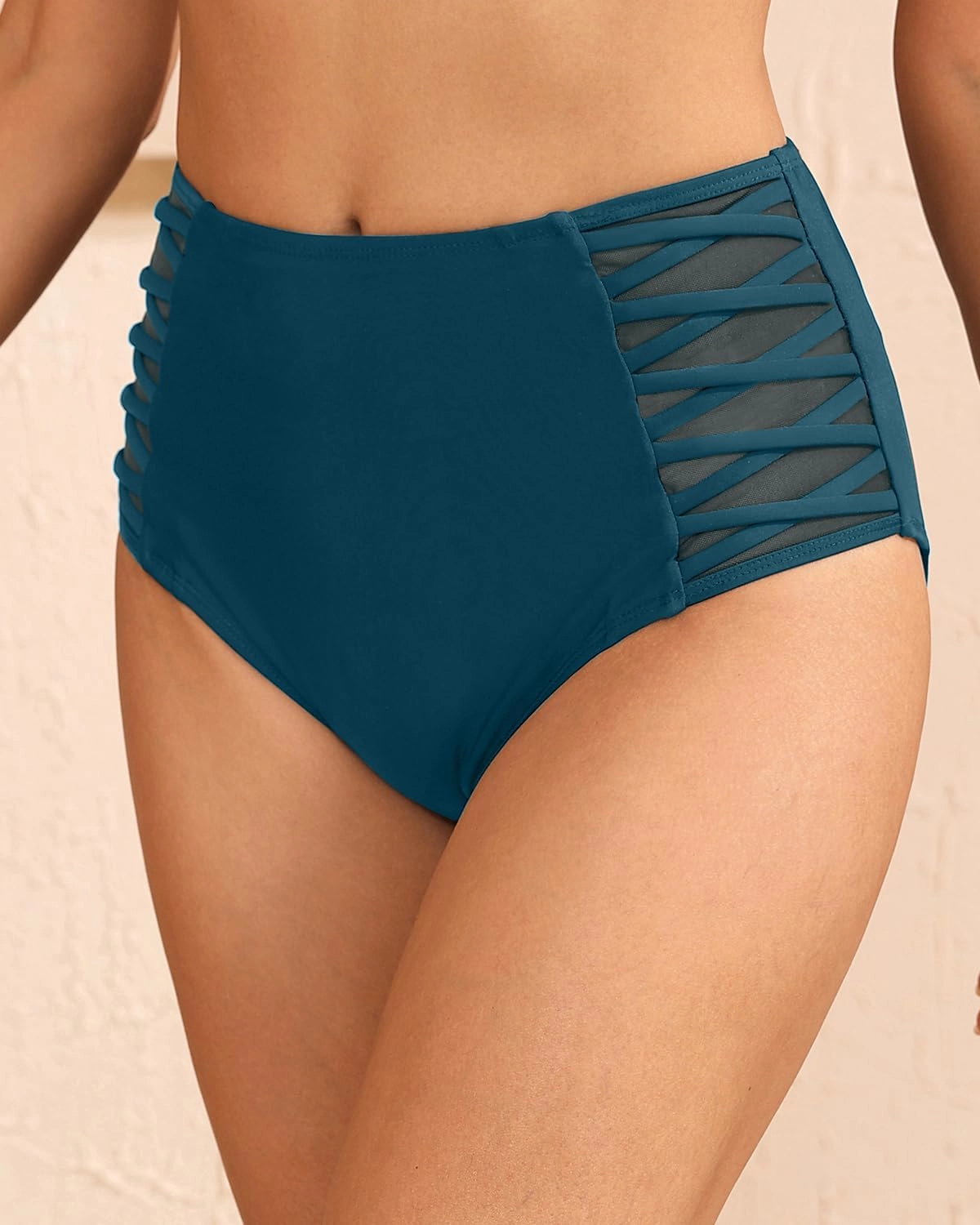 Tempt Me Women High Waisted Bikini Bottom - Tummy Control Swimsuit Full Coverage Bathing Suit Side Mesh Swim Bottom 2025