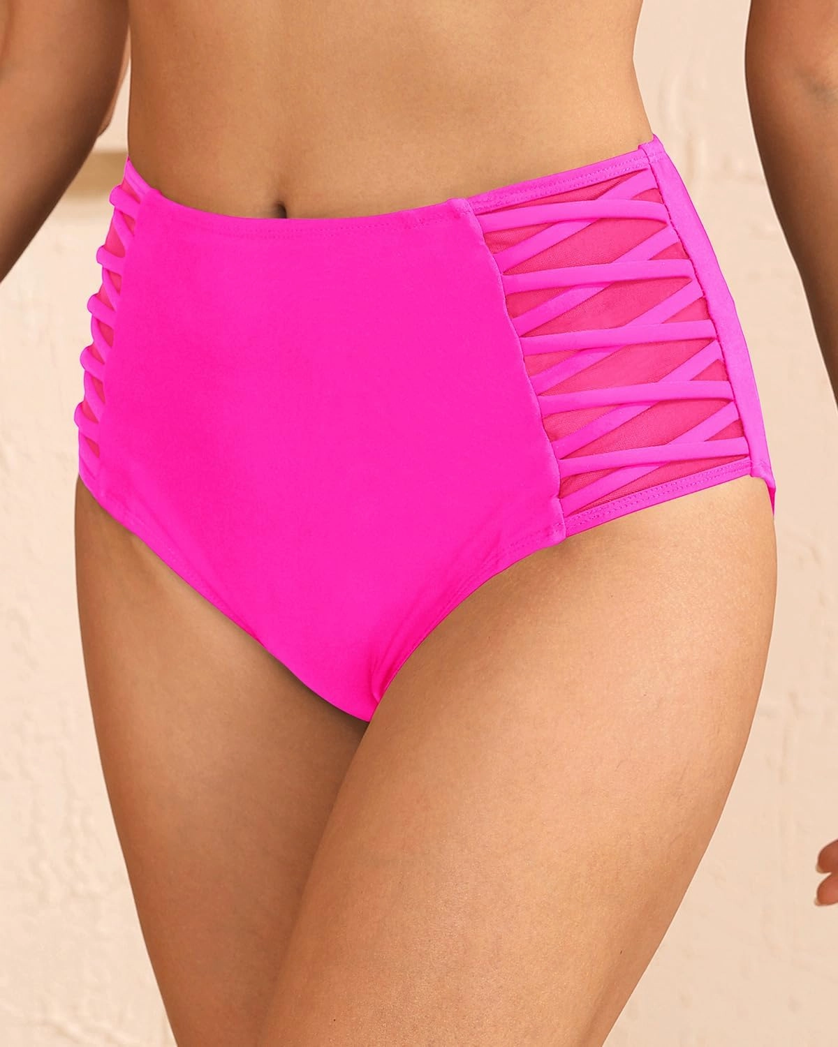 Tempt Me Women High Waisted Bikini Bottom - Tummy Control Swimsuit Full Coverage Bathing Suit Side Mesh Swim Bottom 2025