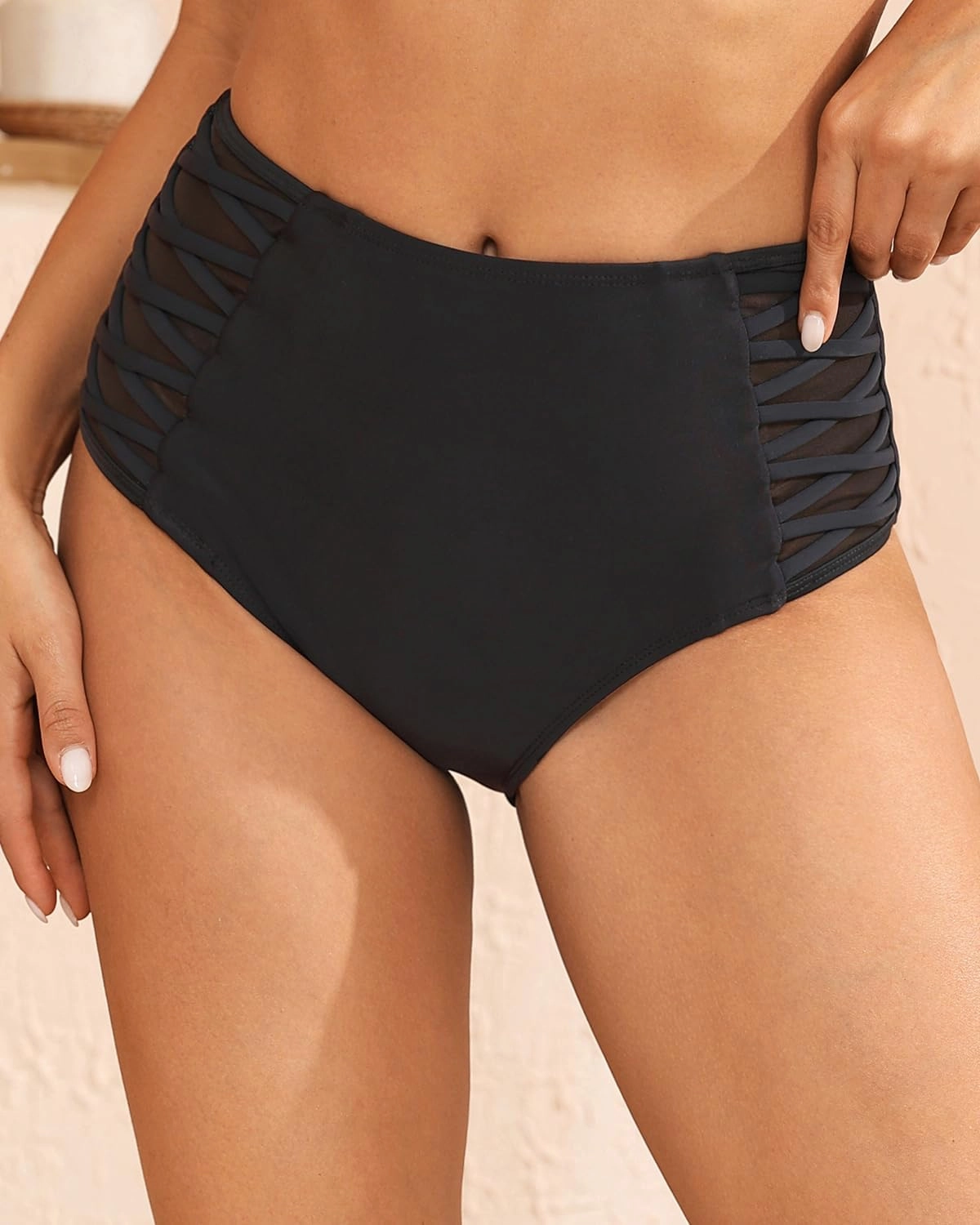 Tempt Me Women High Waisted Bikini Bottom - Tummy Control Swimsuit Full Coverage Bathing Suit Side Mesh Swim Bottom 2025