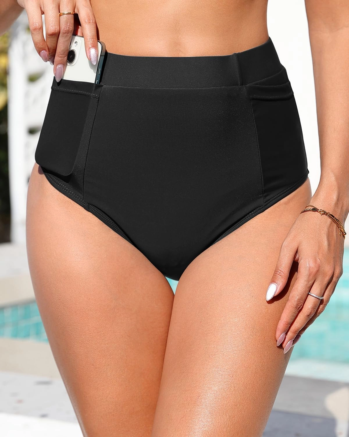 Tempt Me Women High Waisted Bikini Bottoms - Tummy Control Bathing Suit Swim Bottoms with Pockets 2025