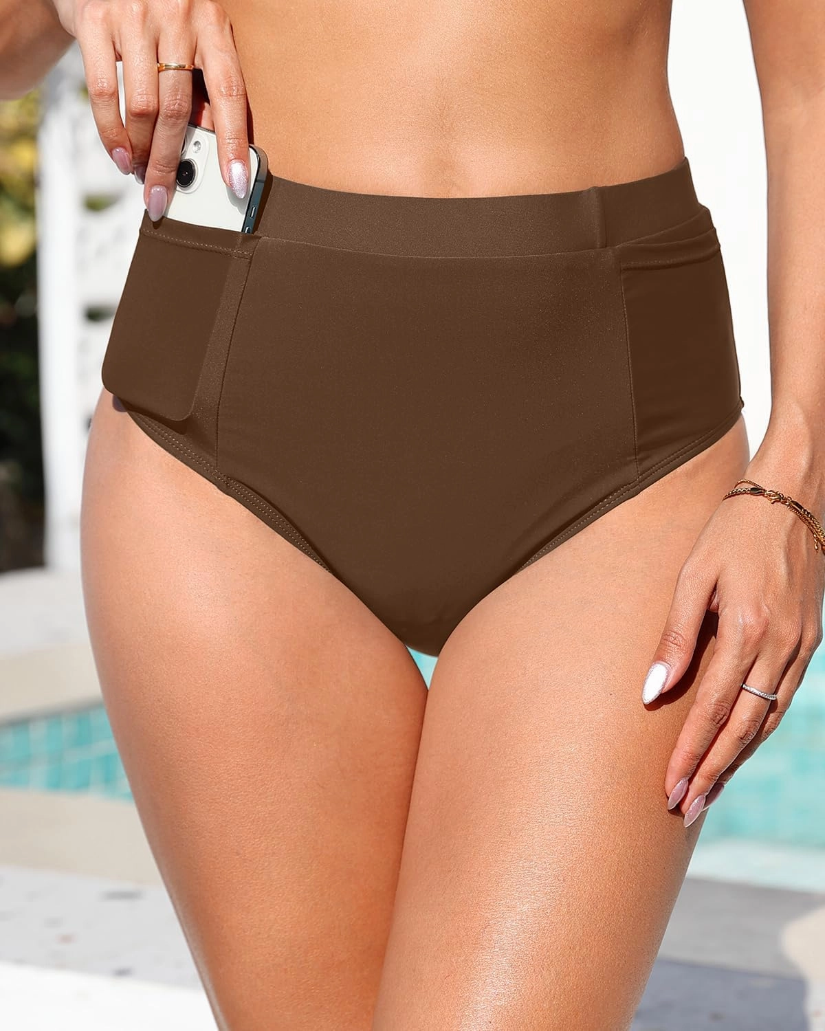 Tempt Me Women High Waisted Bikini Bottoms - Tummy Control Bathing Suit Swim Bottoms with Pockets 2025
