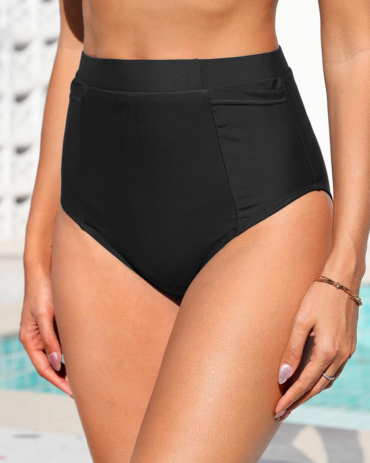 Tempt Me Women High Waisted Bikini Bottoms - Tummy Control Bathing Suit Swim Bottoms with Pockets 2025