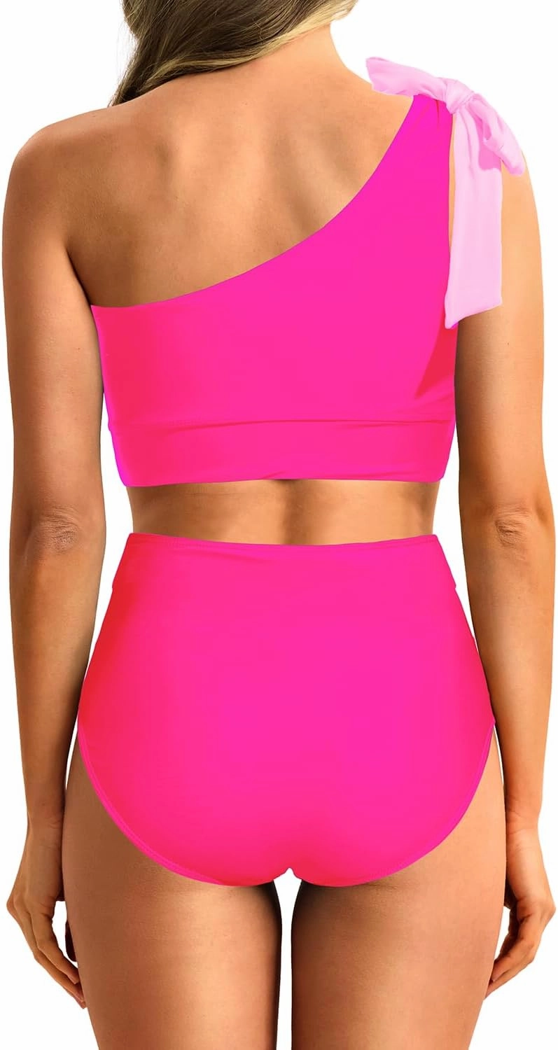 Tempt Me Women High Waisted Bikini Sets - Two Piece Swimsuits One Shoulder Bathing Suit with Full Coverage Bottom