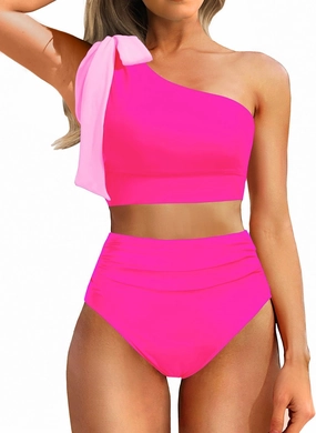 Tempt Me Women High Waisted Bikini Sets - Two Piece Swimsuits One Shoulder Bathing Suit with Full Coverage Bottom