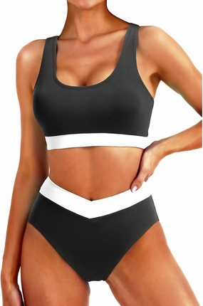 Tempt Me Women High Waisted Bikini Sets Two Piece Swimsuits Sport Bathing Suits with V Cut Bottom