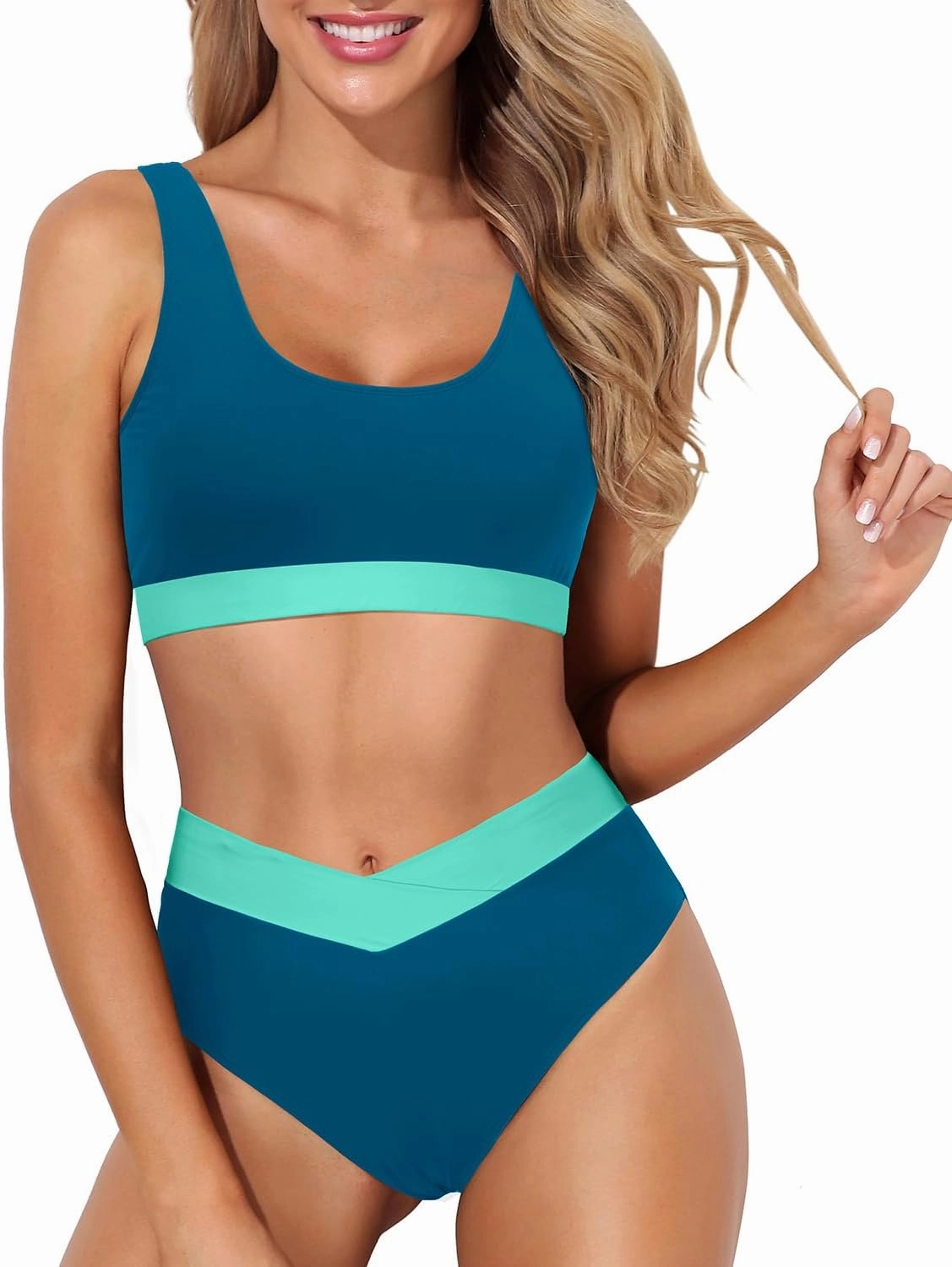 Tempt Me Women High Waisted Bikini Sets Two Piece Swimsuits Sport Bathing Suits with V Cut Bottom
