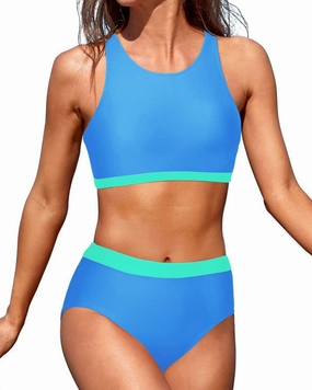 Tempt Me Women High Waisted Bikini Two Piece Swimsuits High Neck Crop Top Racerback Sporty Bathing Suits for Teen Girls