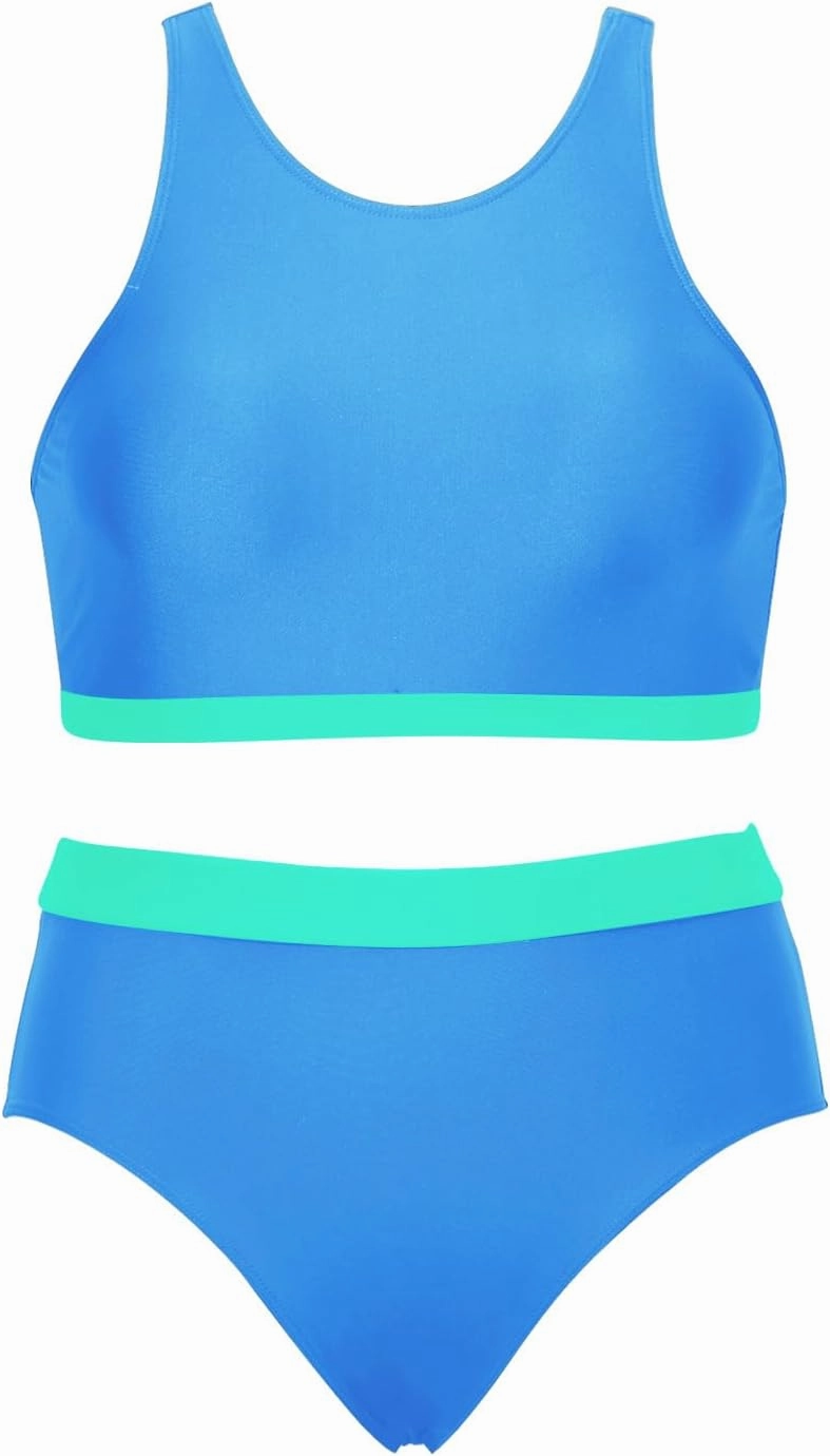 Tempt Me Women High Waisted Bikini Two Piece Swimsuits High Neck Crop Top Racerback Sporty Bathing Suits for Teen Girls
