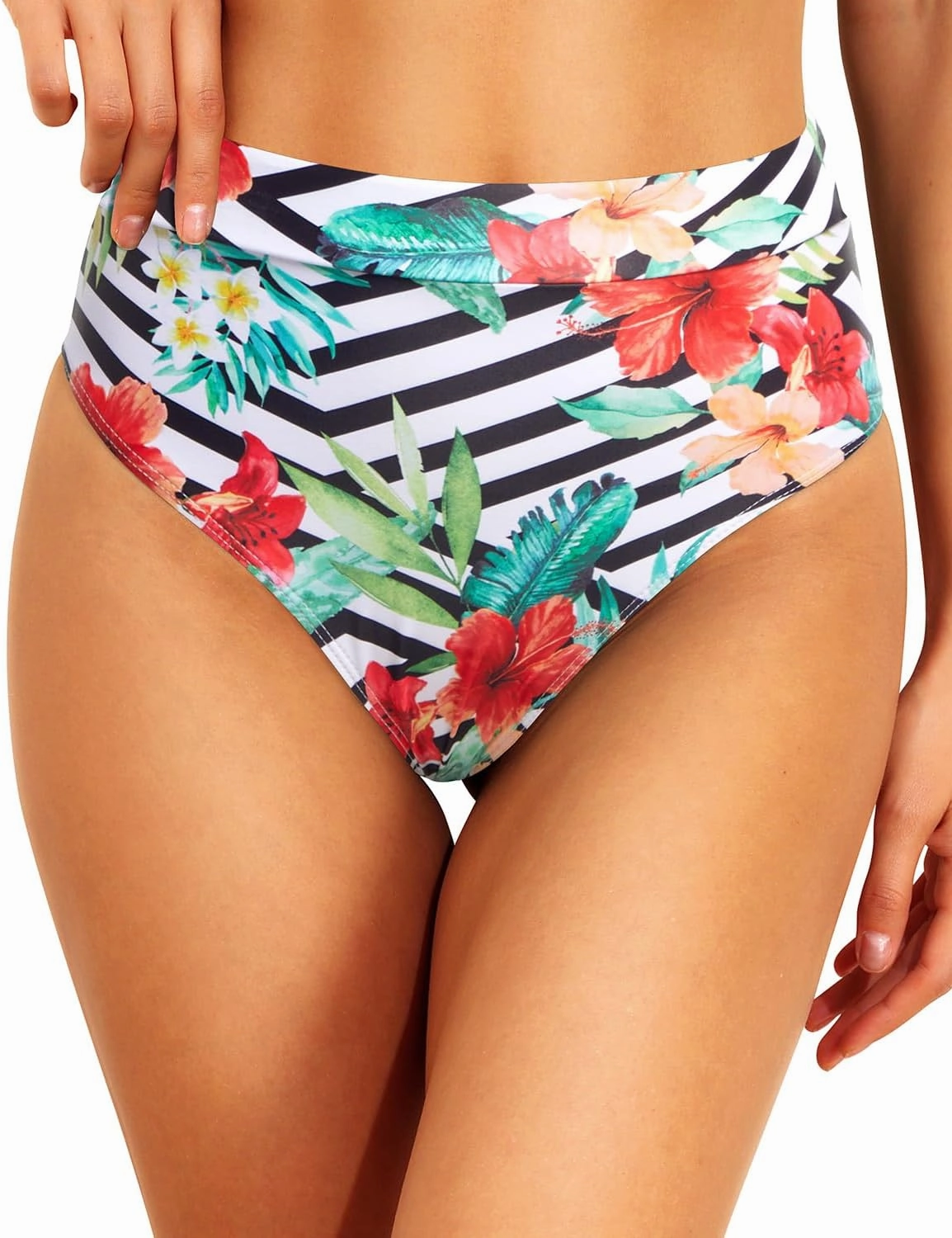 Tempt Me Women High Waisted Cheeky Bikini Bottoms Tummy Control Scrunch Butt Swim Bottom Only