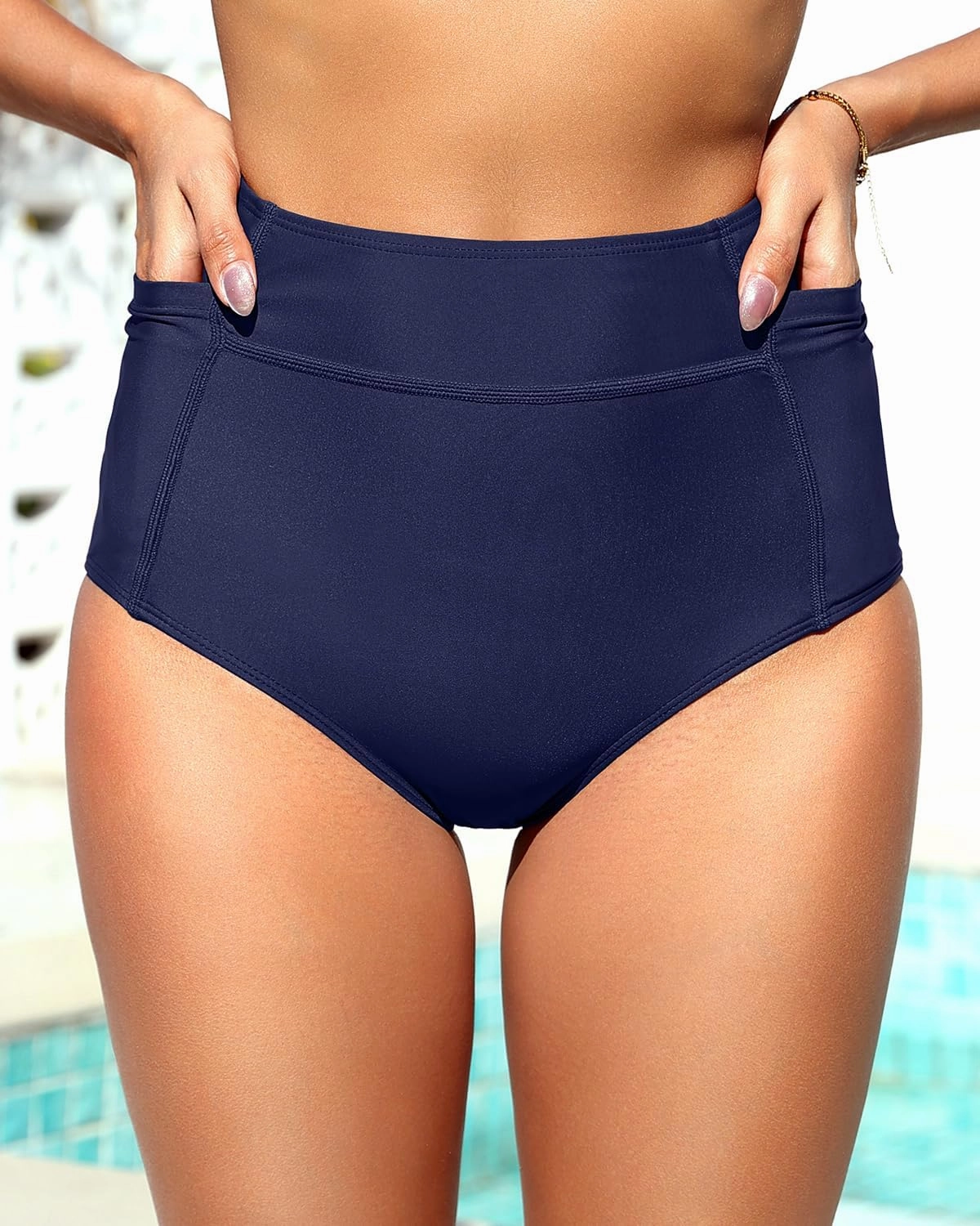 Tempt Me Women High Waisted Swimsuit Bikini Bottoms - Tummy Control Swim Bottom Full Coverage Bathing Suit with Pockets 2025