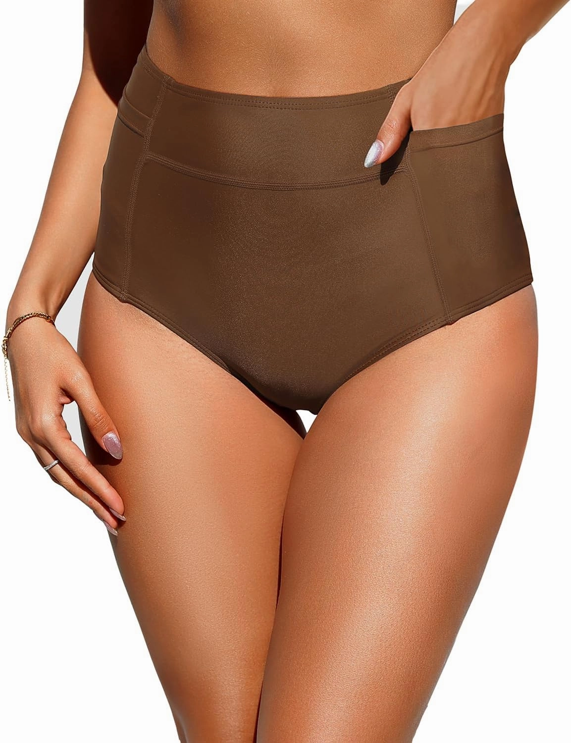 Tempt Me Women High Waisted Swimsuit Bikini Bottoms - Tummy Control Swim Bottom Full Coverage Bathing Suit with Pockets 2025