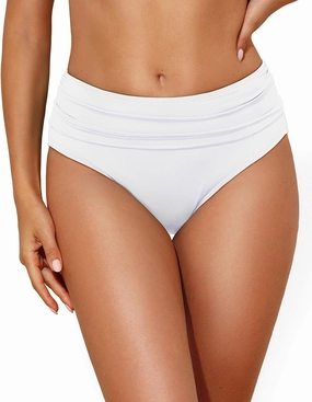 Tempt Me Women Mid Rise Bikini Bottoms Full Coverage Swimsuit Ruched Scrunch Swim Bottom