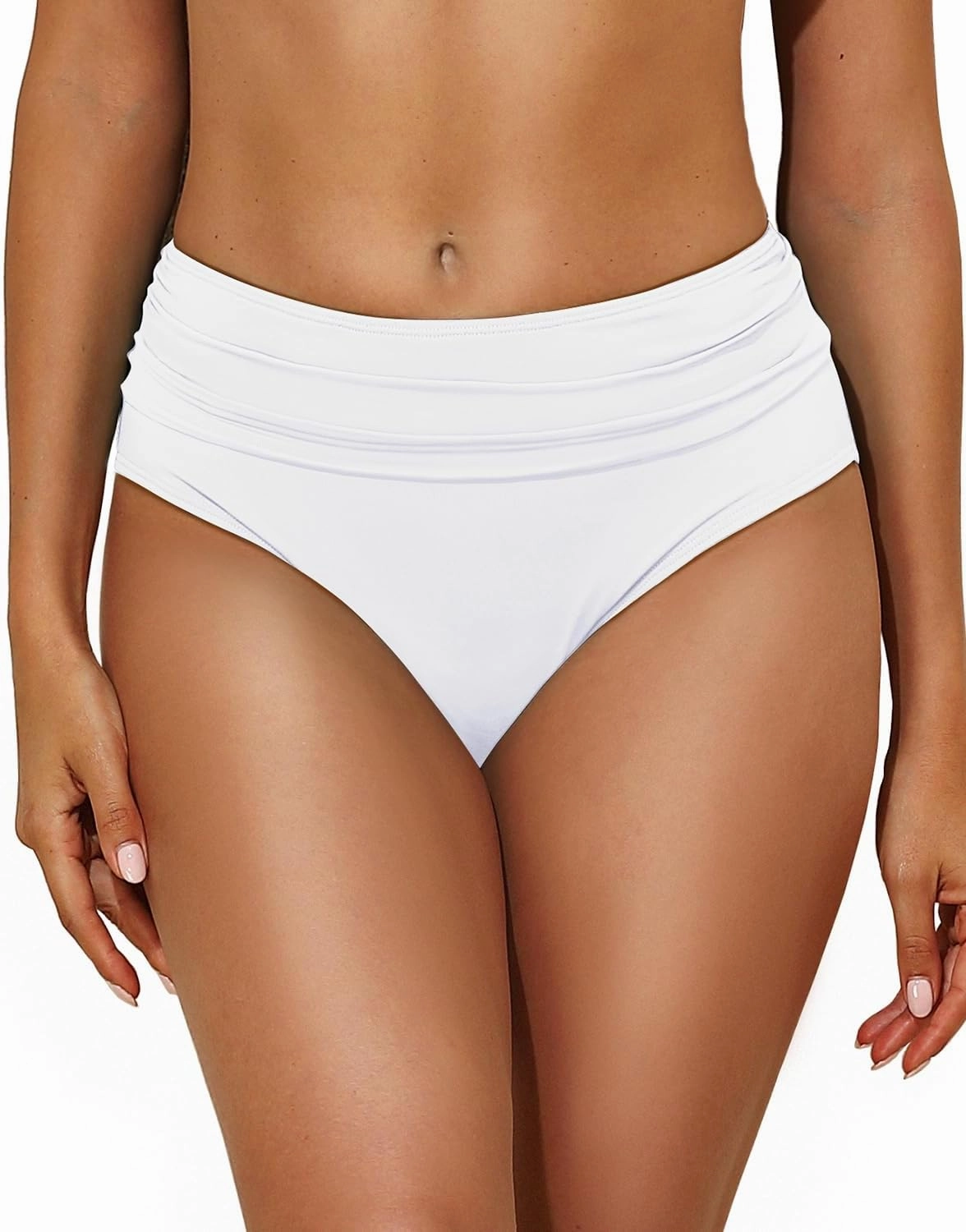 Tempt Me Women Mid Rise Bikini Bottoms Full Coverage Swimsuit Ruched Scrunch Swim Bottom