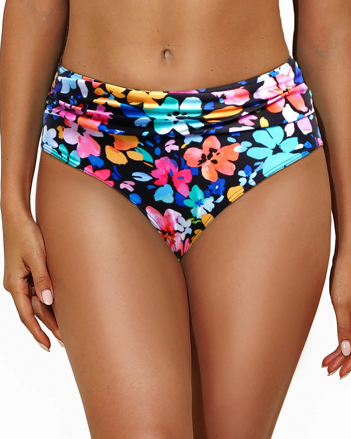 Tempt Me Women Mid Rise Bikini Bottoms Full Coverage Swimsuit Ruched Scrunch Swim Bottom