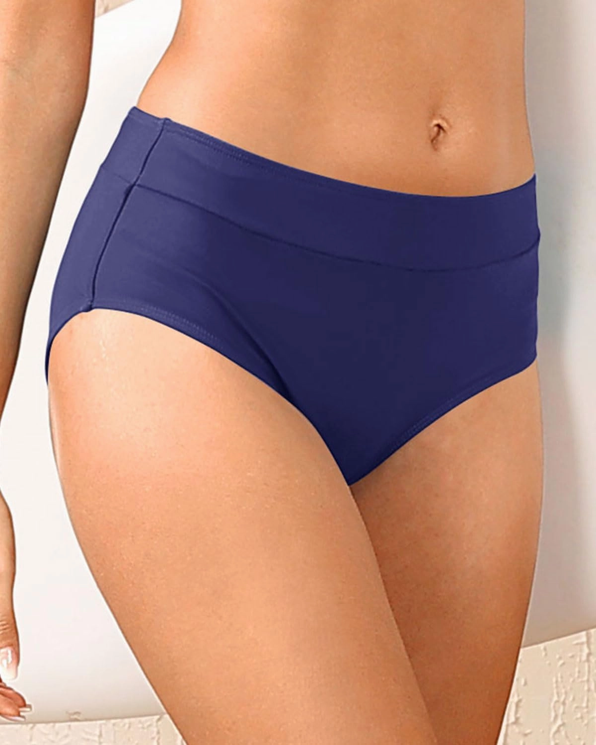Tempt Me Women Mid Waist Bikini Bottoms - Full Coverage Bathing Suit Swim Bottom Swimsuit Swimwear