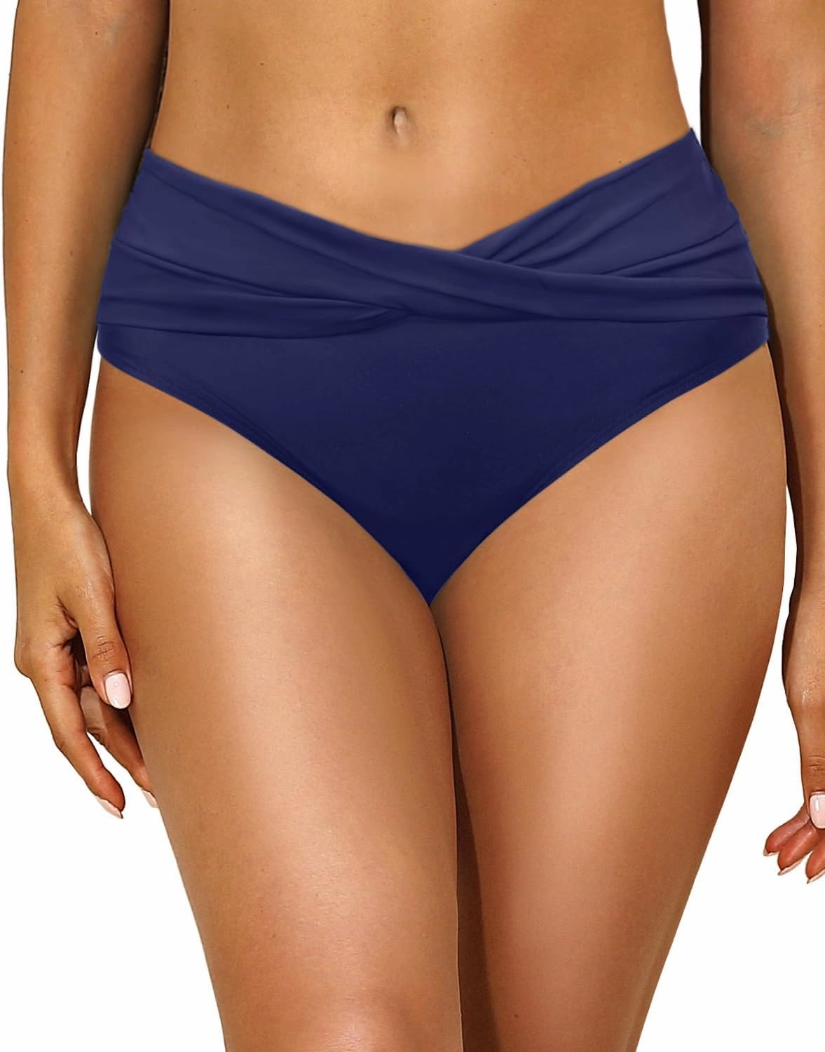 Tempt Me Women Mid Waist Bikini Bottoms - V Cut Bathing Suit Bottoms Twist Front Swimsuit Bottoms Ruched Swimwear 2025