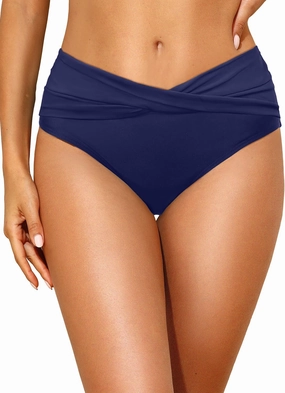 Tempt Me Women Mid Waist Bikini Bottoms - V Cut Bathing Suit Bottoms Twist Front Swimsuit Bottoms Ruched Swimwear 2025