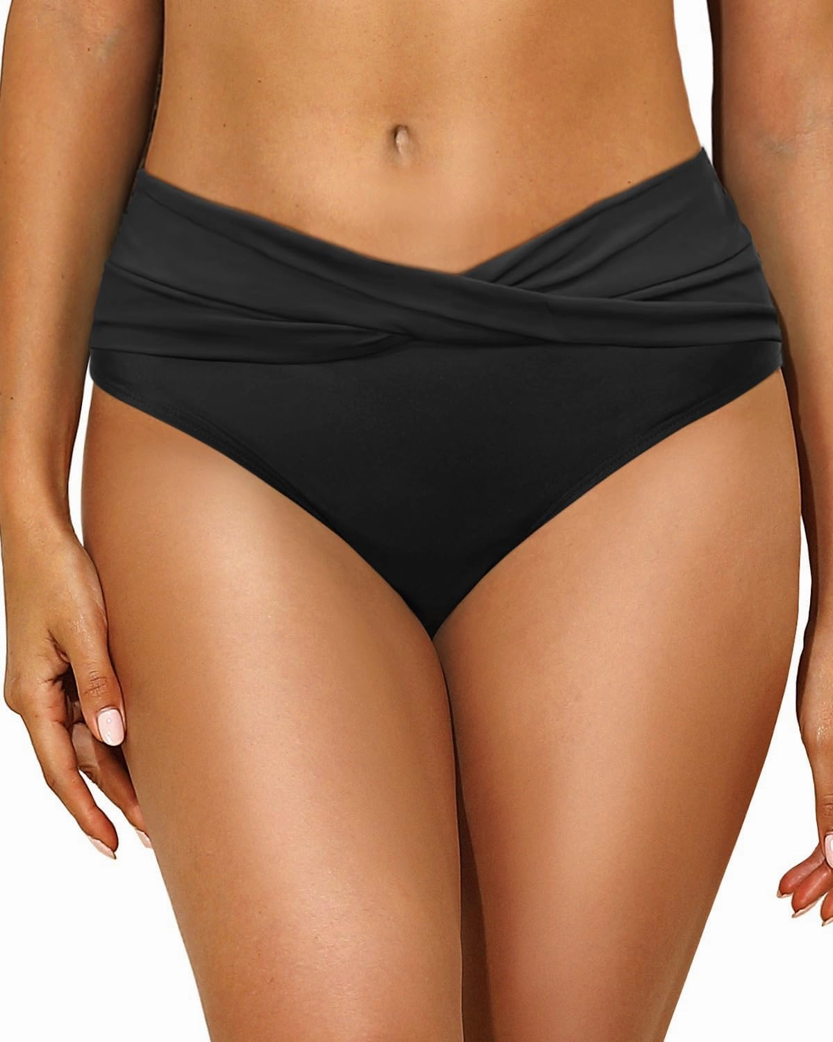 Tempt Me Women Mid Waist Bikini Bottoms - V Cut Bathing Suit Bottoms Twist Front Swimsuit Bottoms Ruched Swimwear 2025