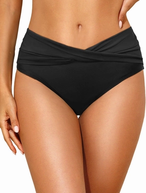 Tempt Me Women Mid Waist Bikini Bottoms - V Cut Bathing Suit Bottoms Twist Front Swimsuit Bottoms Ruched Swimwear 2025