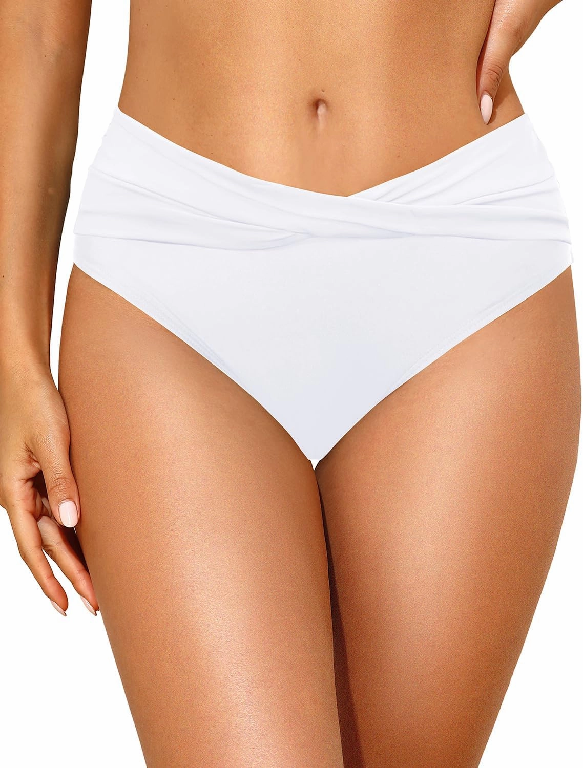 Tempt Me Women Mid Waist Bikini Bottoms - V Cut Bathing Suit Bottoms Twist Front Swimsuit Bottoms Ruched Swimwear 2025