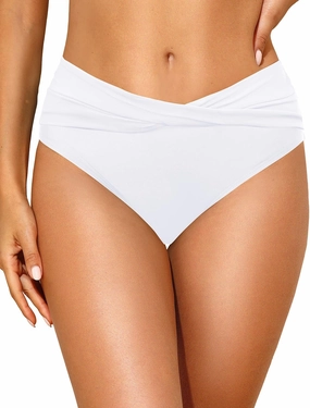 Tempt Me Women Mid Waist Bikini Bottoms - V Cut Bathing Suit Bottoms Twist Front Swimsuit Bottoms Ruched Swimwear 2025