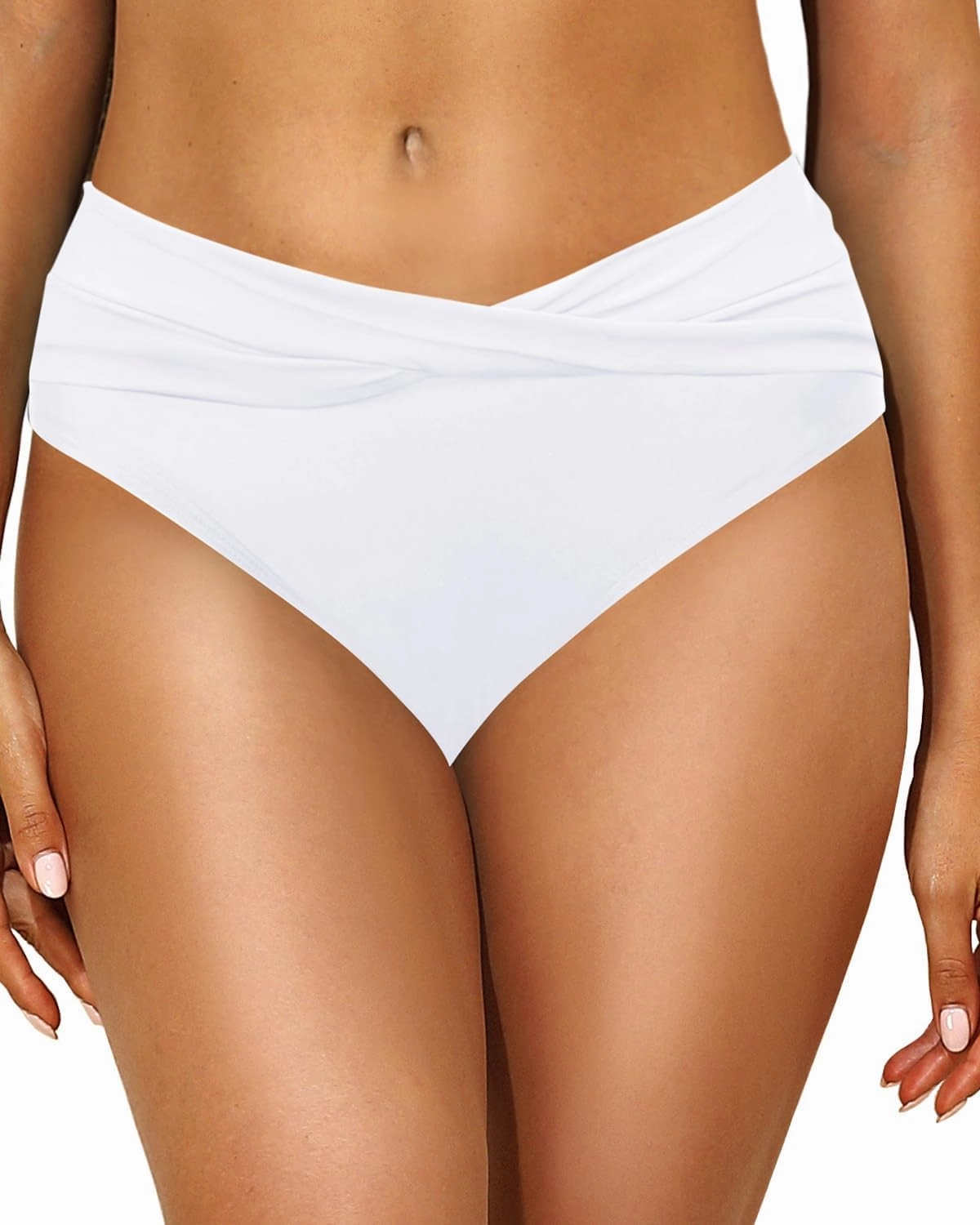 Tempt Me Women Mid Waist Bikini Bottoms - V Cut Bathing Suit Bottoms Twist Front Swimsuit Bottoms Ruched Swimwear 2025
