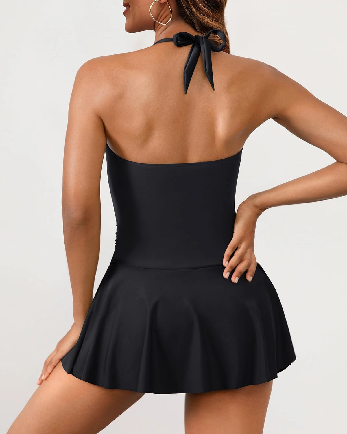 Tempt Me Women One Piece Swimsuit with Skirt Tummy Control Swim Dress Halter Vintage Bathing Suit