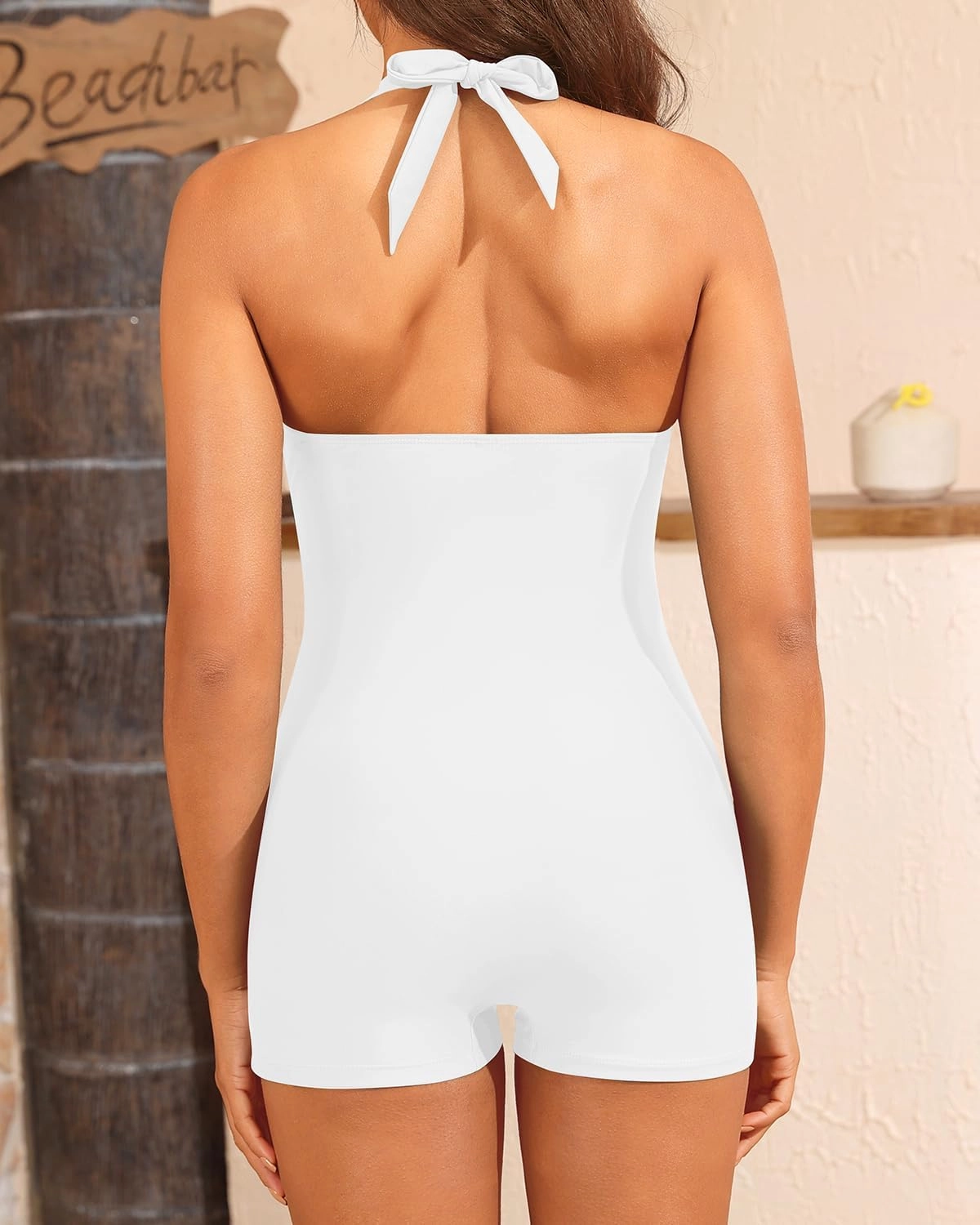 Tempt Me Women One Piece Swimsuits with Shorts Tummy Control Retro Bathing Suit Halter Boyleg Swimwear