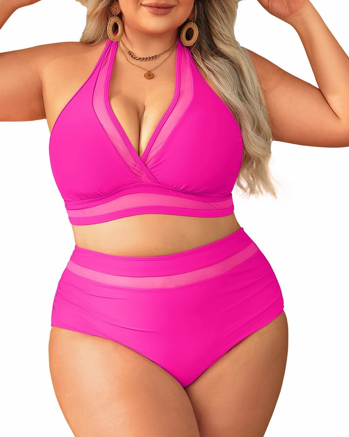 Tempt Me Women Plus Size Bikini High Waisted Swimsuits Mesh Tummy Control Two Piece Bathing Suit