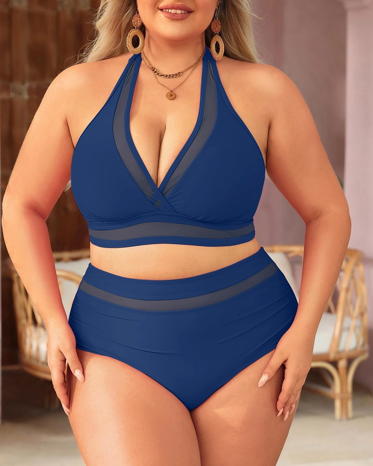 Tempt Me Women Plus Size Bikini High Waisted Swimsuits Mesh Tummy Control Two Piece Bathing Suit