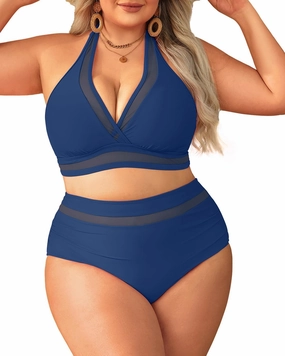 Tempt Me Women Plus Size Bikini High Waisted Swimsuits Mesh Tummy Control Two Piece Bathing Suit