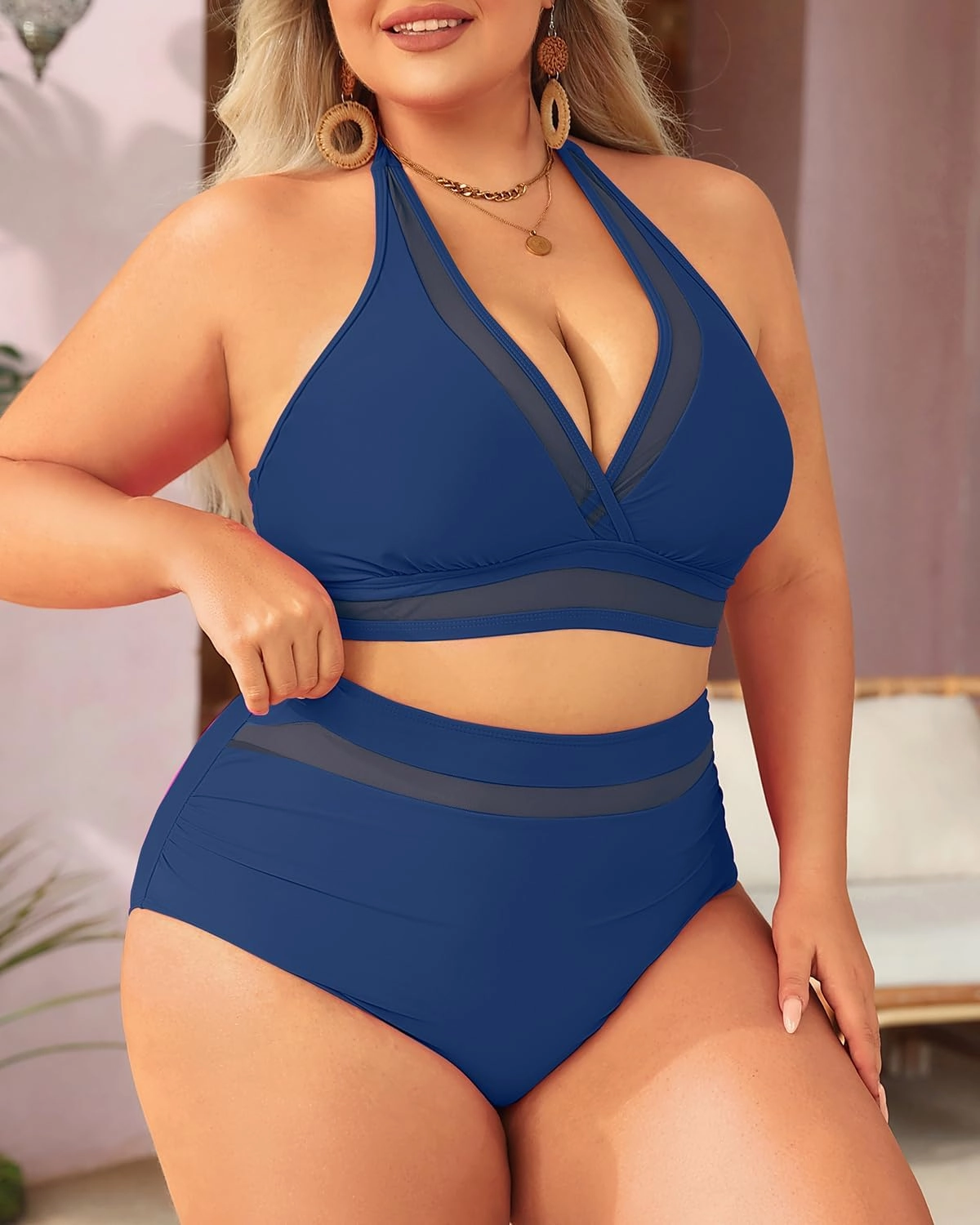 Tempt Me Women Plus Size Bikini High Waisted Swimsuits Mesh Tummy Control Two Piece Bathing Suit