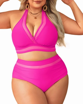 Tempt Me Women Plus Size Bikini High Waisted Swimsuits Mesh Tummy Control Two Piece Bathing Suit