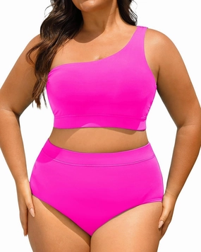 Tempt Me Women Plus Size High Waisted Bikini Two Piece One Shoulder Swimsuit