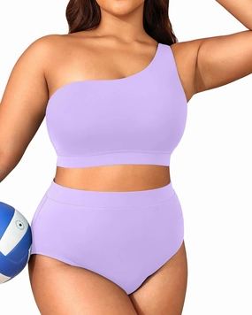 Tempt Me Women Plus Size High Waisted Bikini Two Piece One Shoulder Swimsuit