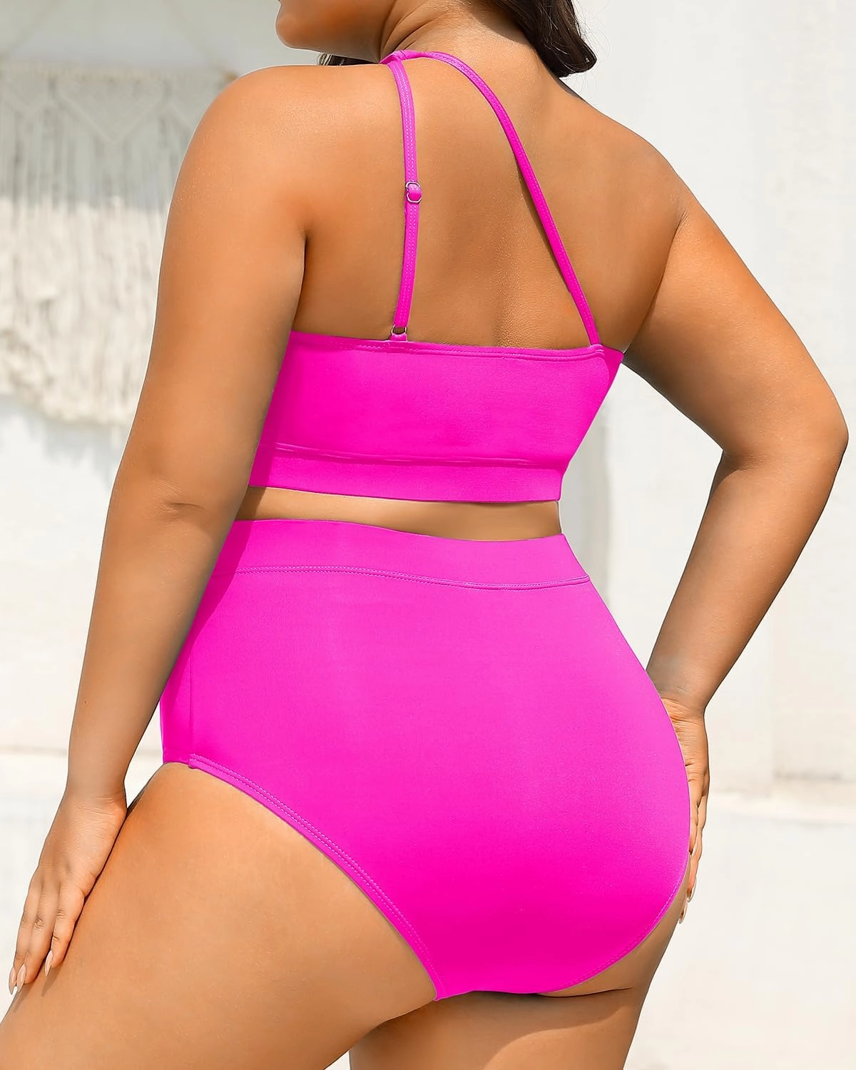 Tempt Me Women Plus Size High Waisted Bikini Two Piece One Shoulder Swimsuit
