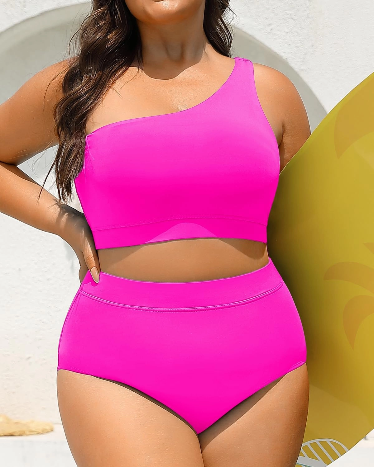 Tempt Me Women Plus Size High Waisted Bikini Two Piece One Shoulder Swimsuit