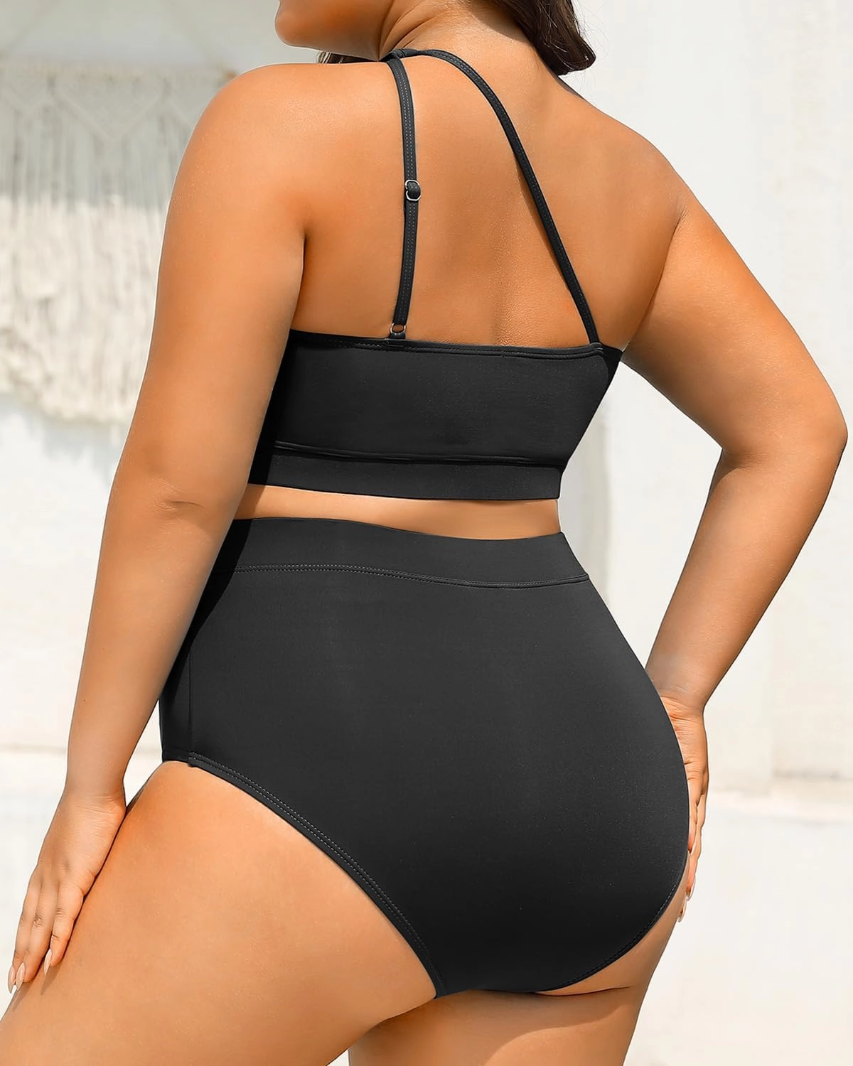 Tempt Me Women Plus Size High Waisted Bikini Two Piece One Shoulder Swimsuit