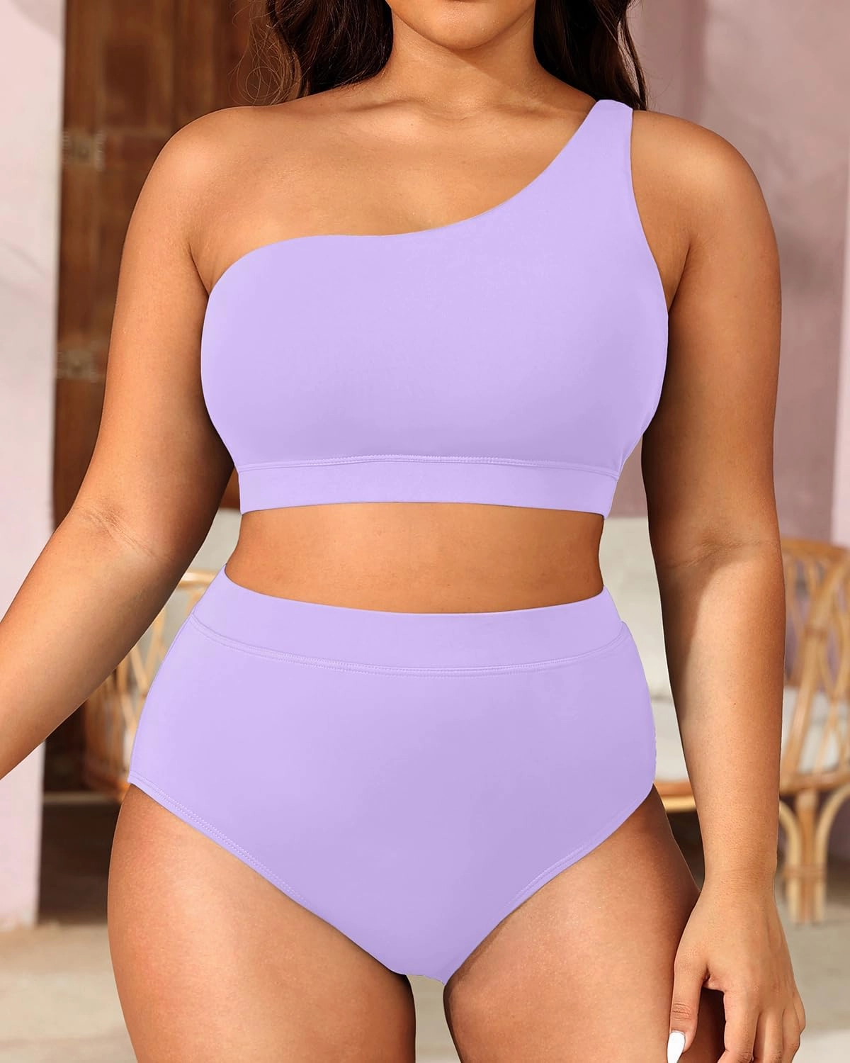 Tempt Me Women Plus Size High Waisted Bikini Two Piece One Shoulder Swimsuit
