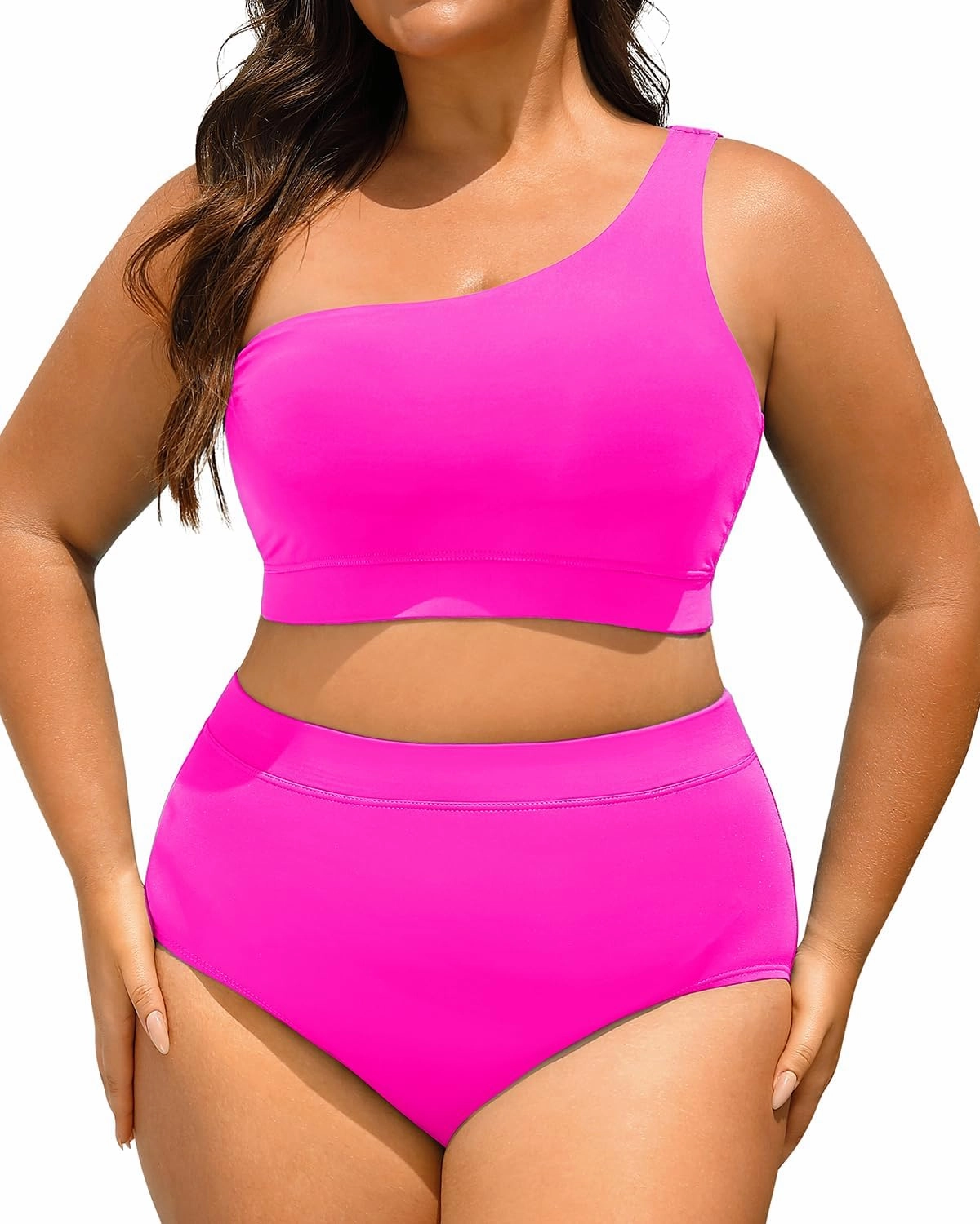 Tempt Me Women Plus Size High Waisted Bikini Two Piece One Shoulder Swimsuit
