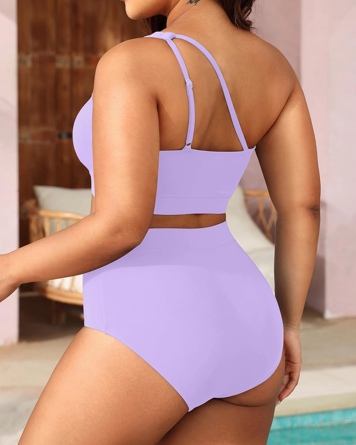 Tempt Me Women Plus Size High Waisted Bikini Two Piece One Shoulder Swimsuit