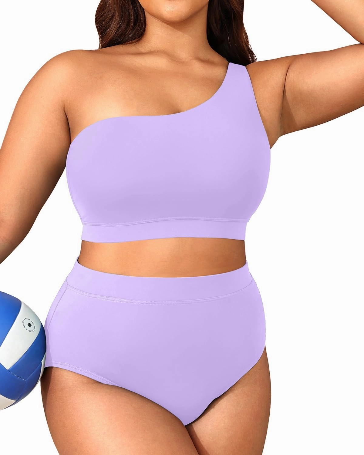 Tempt Me Women Plus Size High Waisted Bikini Two Piece One Shoulder Swimsuit