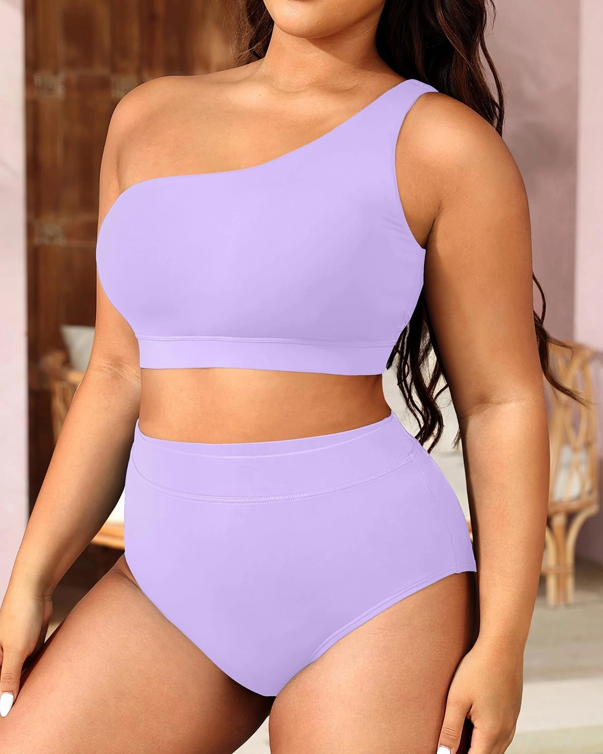 Tempt Me Women Plus Size High Waisted Bikini Two Piece One Shoulder Swimsuit