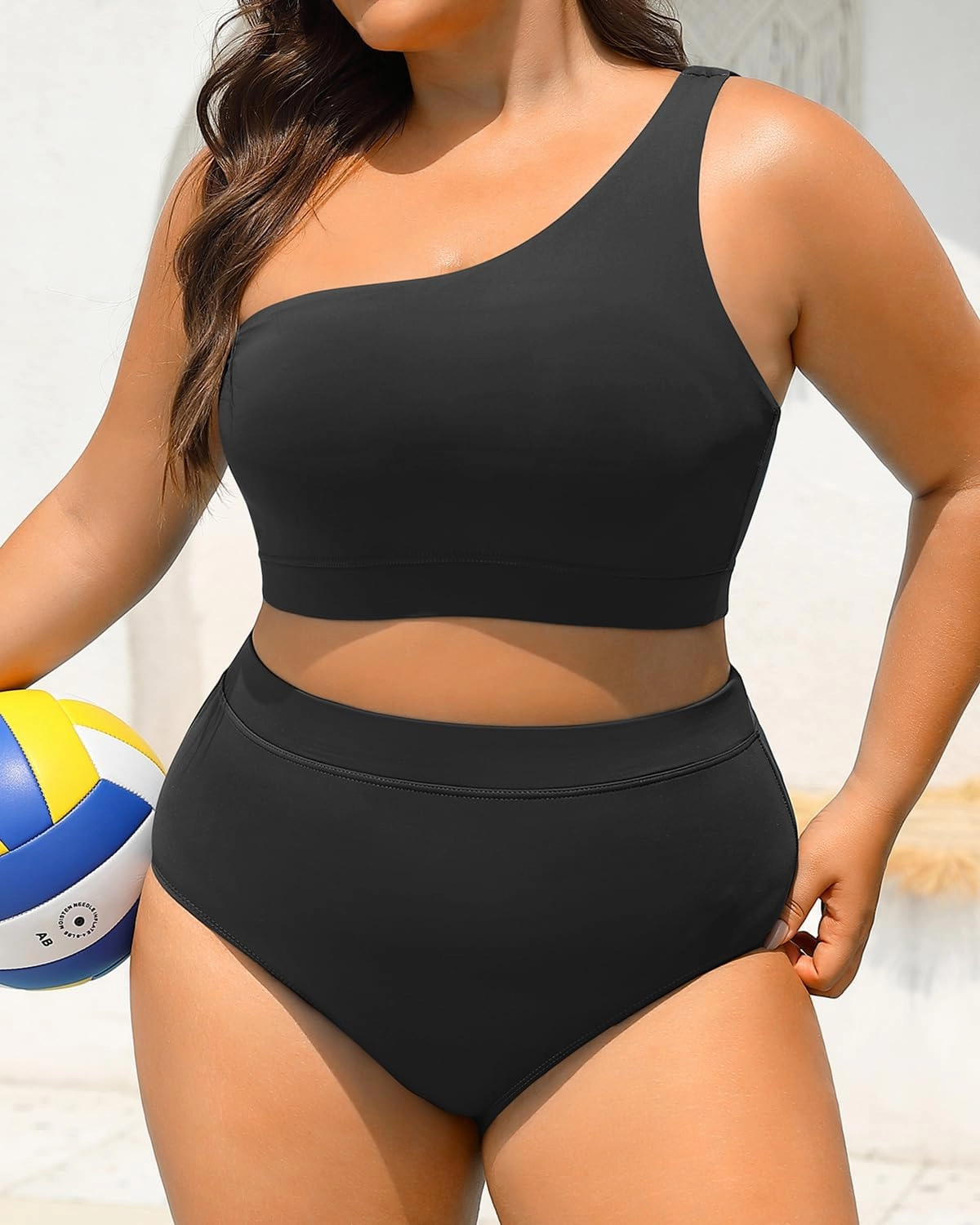 Tempt Me Women Plus Size High Waisted Bikini Two Piece One Shoulder Swimsuit