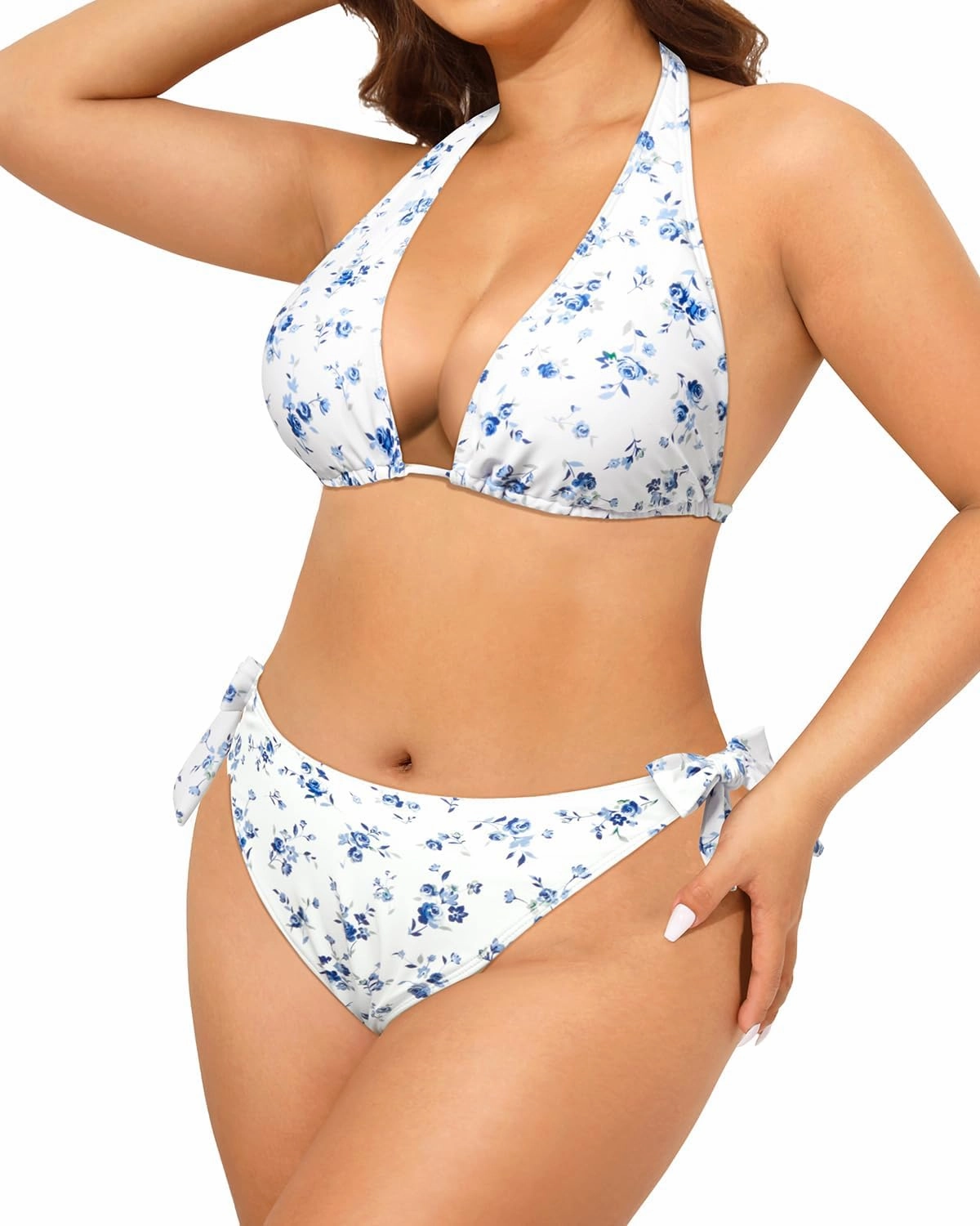 Tempt Me Women Plus Size Triangle Bikini Halter Two Piece Swimsuit Sexy Tie Side Bathing Suits