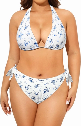 Tempt Me Women Plus Size Triangle Bikini Halter Two Piece Swimsuit Sexy Tie Side Bathing Suits